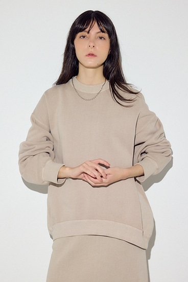 ピグメント起毛裏毛クルーネックトップス 詳細画像