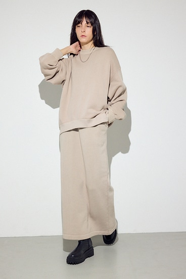 ピグメント起毛裏毛クルーネックトップス 詳細画像