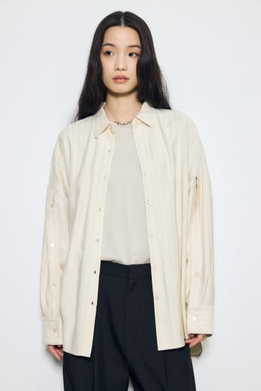 スリーブボタンストライプシャツ