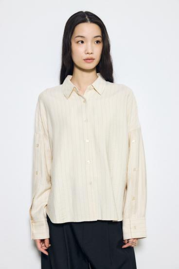 スリーブボタンストライプシャツ 詳細画像