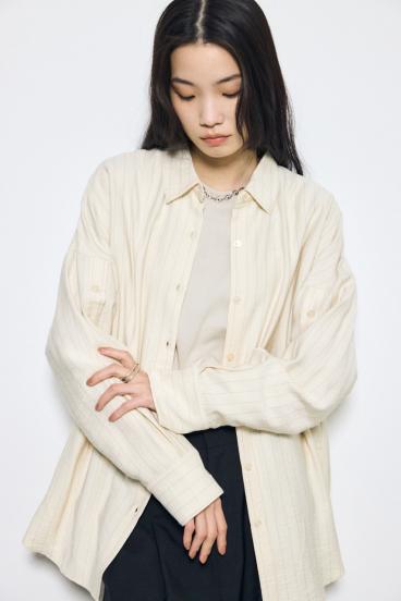 スリーブボタンストライプシャツ 詳細画像