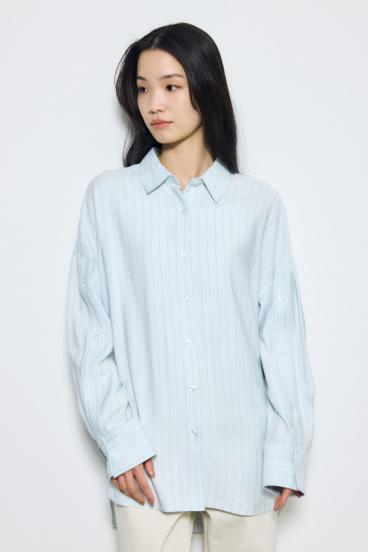 スリーブボタンストライプシャツ 詳細画像