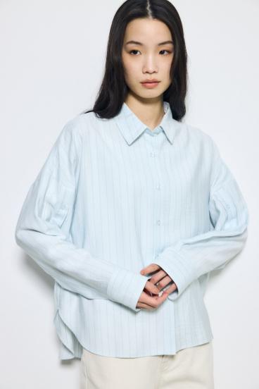 スリーブボタンストライプシャツ