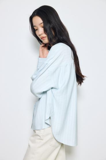 スリーブボタンストライプシャツ 詳細画像