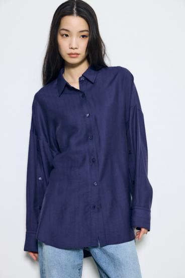 スリーブボタンストライプシャツ