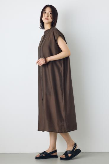 フレンチスリーブロングシャツワンピース