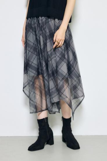 シアーチェックハンカチーフヘムスカート 詳細画像