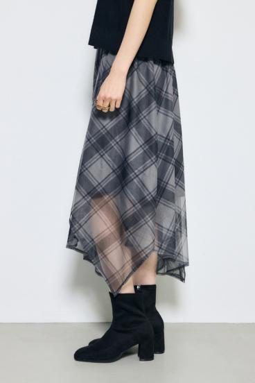 シアーチェックハンカチーフヘムスカート 詳細画像