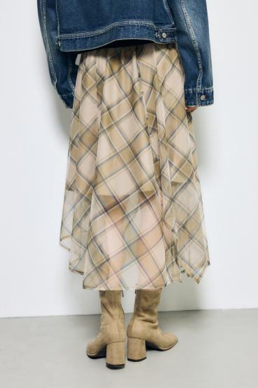 シアーチェックハンカチーフヘムスカート 詳細画像