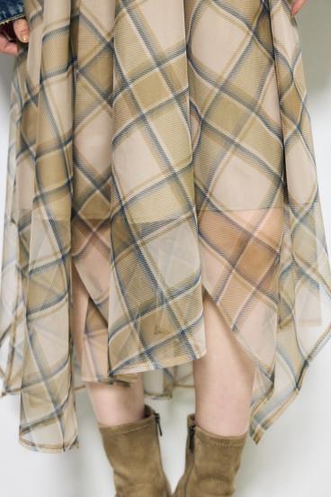 シアーチェックハンカチーフヘムスカート 詳細画像