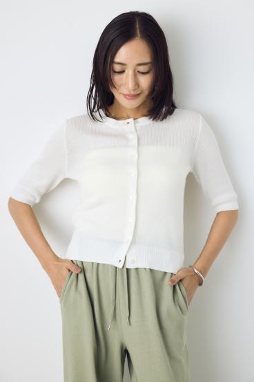 シアーリブ5分袖カーディガン 詳細画像