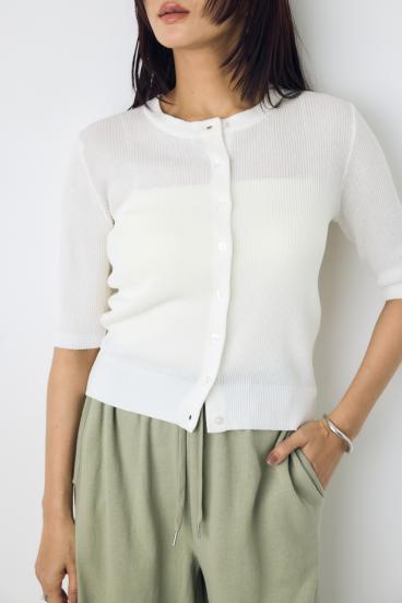 シアーリブ5分袖カーディガン 詳細画像