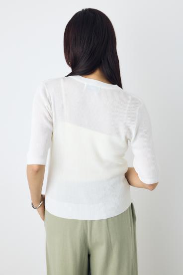 シアーリブ5分袖カーディガン 詳細画像