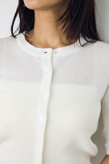 シアーリブ5分袖カーディガン 詳細画像