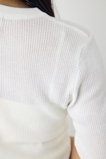 シアーリブ5分袖カーディガン 詳細画像