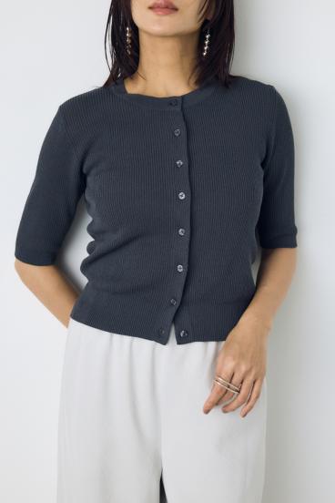 シアーリブ5分袖カーディガン 詳細画像