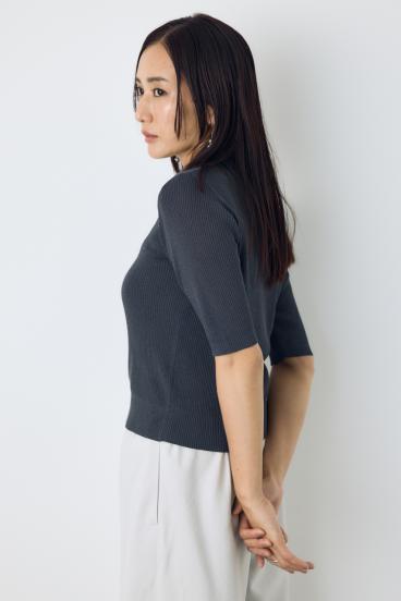 シアーリブ5分袖カーディガン 詳細画像