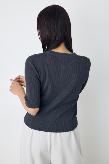 シアーリブ5分袖カーディガン 詳細画像