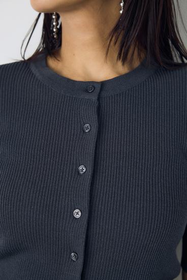 シアーリブ5分袖カーディガン 詳細画像