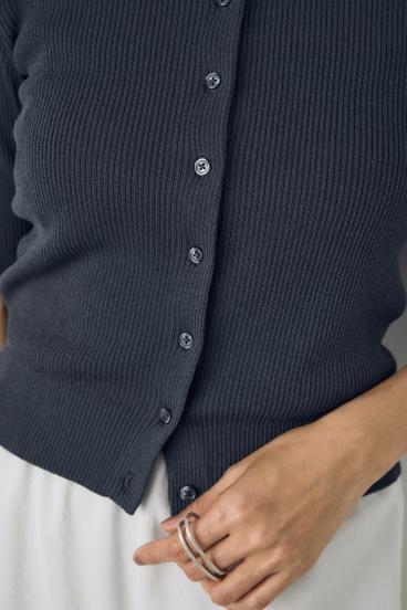 シアーリブ5分袖カーディガン 詳細画像