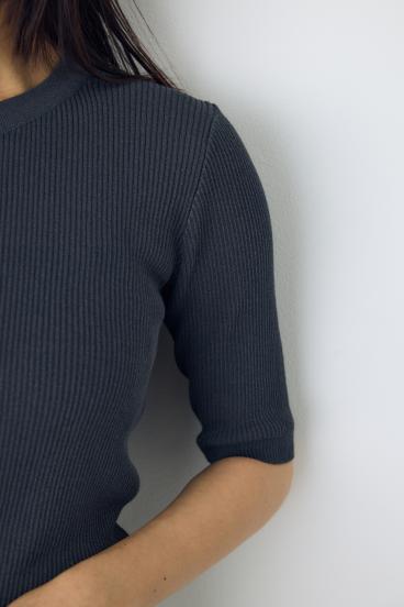 シアーリブ5分袖カーディガン 詳細画像