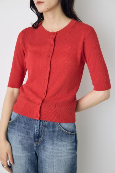 シアーリブ5分袖カーディガン 詳細画像