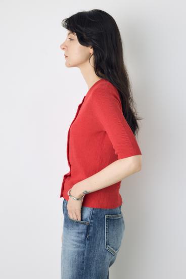 シアーリブ5分袖カーディガン 詳細画像