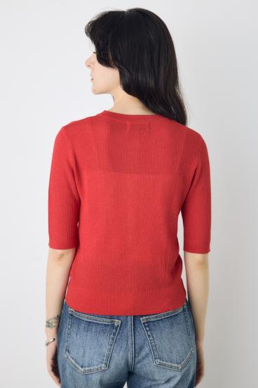 シアーリブ5分袖カーディガン 詳細画像