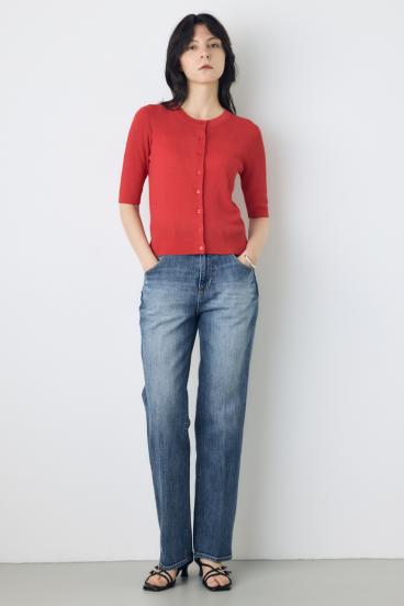 シアーリブ5分袖カーディガン 詳細画像