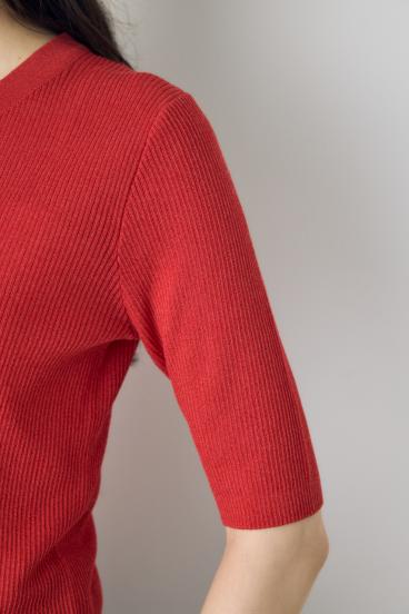 シアーリブ5分袖カーディガン 詳細画像