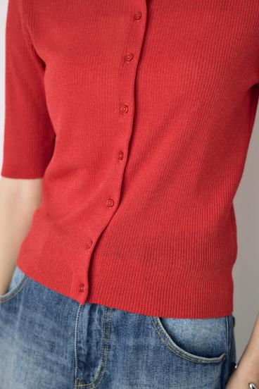 シアーリブ5分袖カーディガン 詳細画像