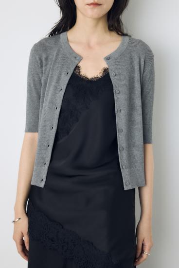 シアーリブ5分袖カーディガン 詳細画像