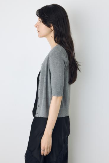 シアーリブ5分袖カーディガン 詳細画像