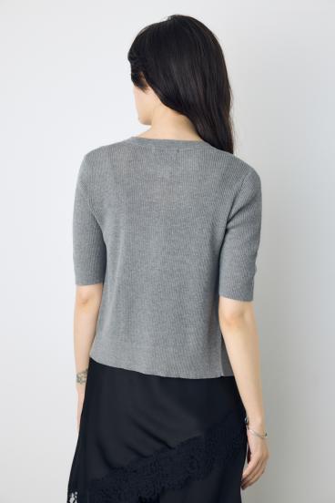 シアーリブ5分袖カーディガン 詳細画像