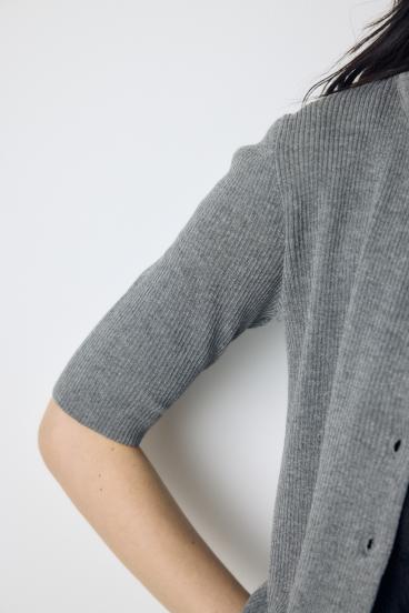 シアーリブ5分袖カーディガン 詳細画像