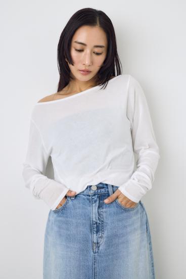 シアーカットオフショルトップス