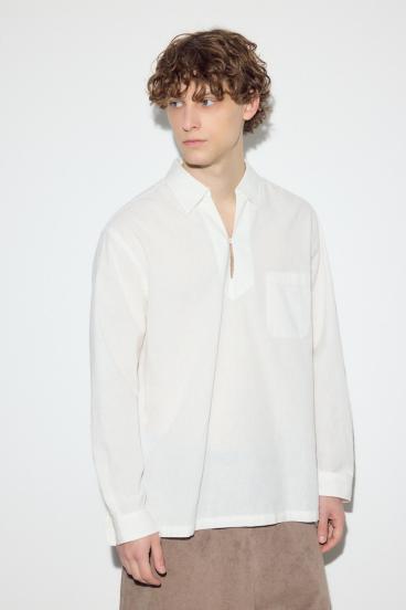 フレンチリネンCOOLMAXスキッパーシャツ 詳細画像