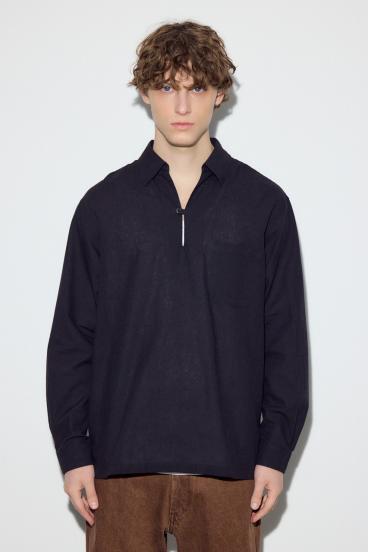 フレンチリネンCOOLMAXスキッパーシャツ 詳細画像