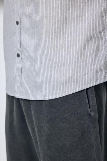 【SS先行アイテム】フレンチリネンCOOLMAXストライプシャツ 詳細画像