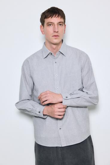 【SS先行アイテム】フレンチリネンCOOLMAXストライプシャツ 詳細画像