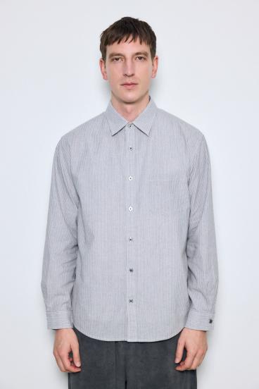 【SS先行アイテム】フレンチリネンCOOLMAXストライプシャツ 詳細画像