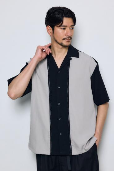 ツートーン切替開襟半袖シャツ