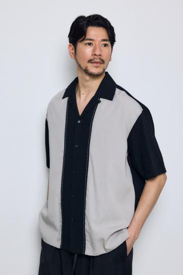 ツートーン切替開襟半袖シャツ 詳細画像