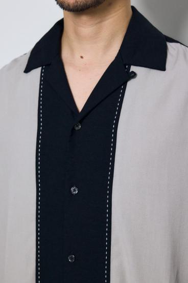 ツートーン切替開襟半袖シャツ 詳細画像