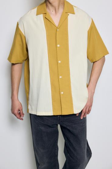 ツートーン切替開襟半袖シャツ