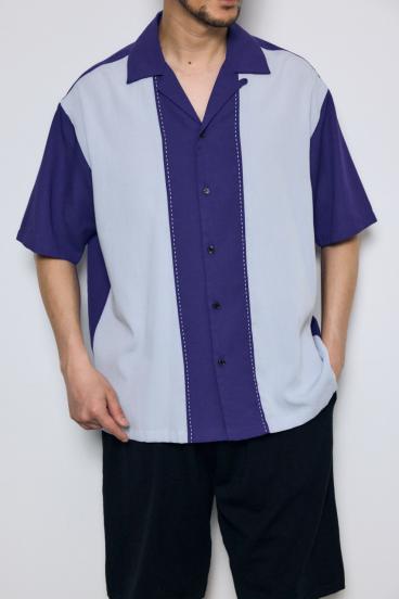 ツートーン切替開襟半袖シャツ