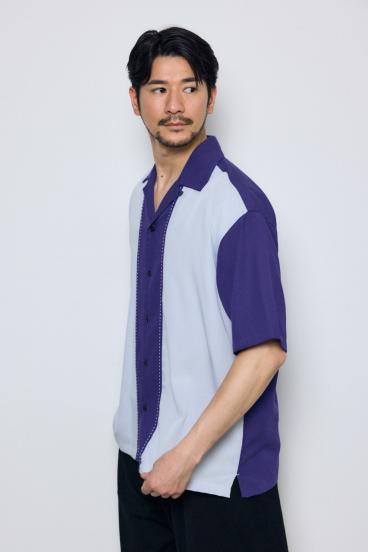 ツートーン切替開襟半袖シャツ