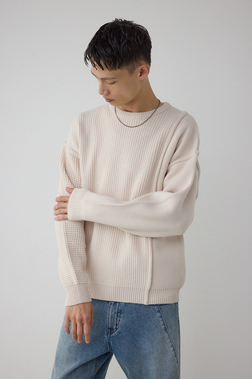 編地ミックスニットトップス 詳細画像