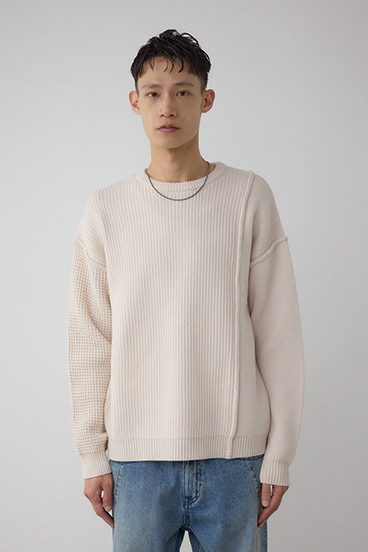 編地ミックスニットトップス 詳細画像