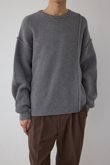 編地ミックスニットトップス